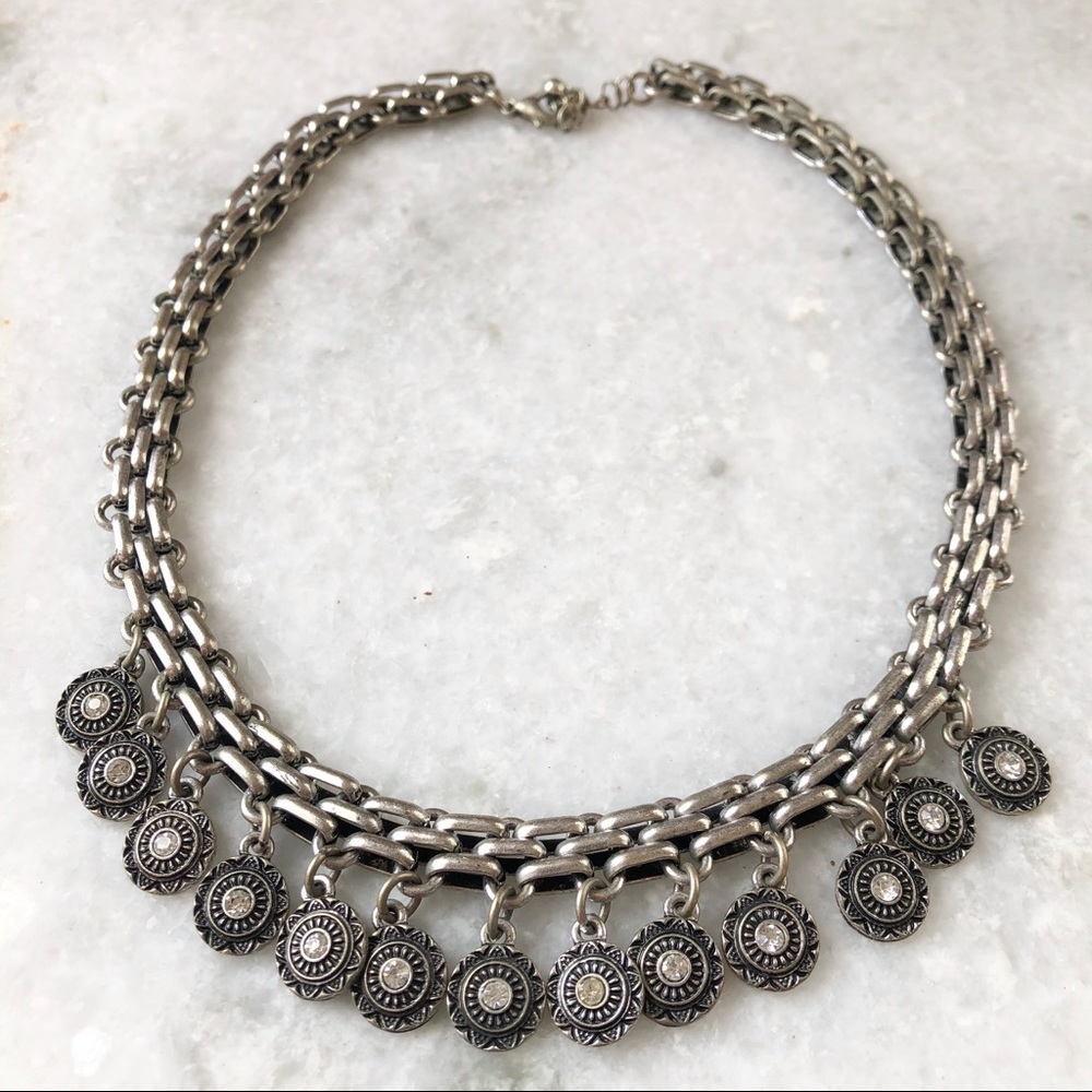 Statement Necklace collar style with silver coins